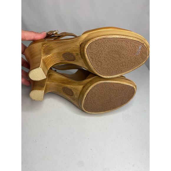 Sofft Dabney Brown Leather Open Toe Pumps Heels Womens Sandal Wooden Size 8.5 - Picture 10 of 12